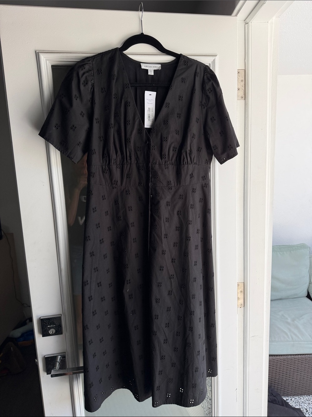 Amour vert  Black Eyelet Midi Dress